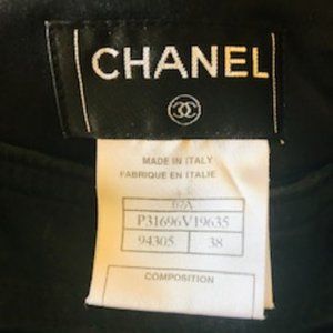 Chanel Black Silk Blend With Lamskin Trim Pants
